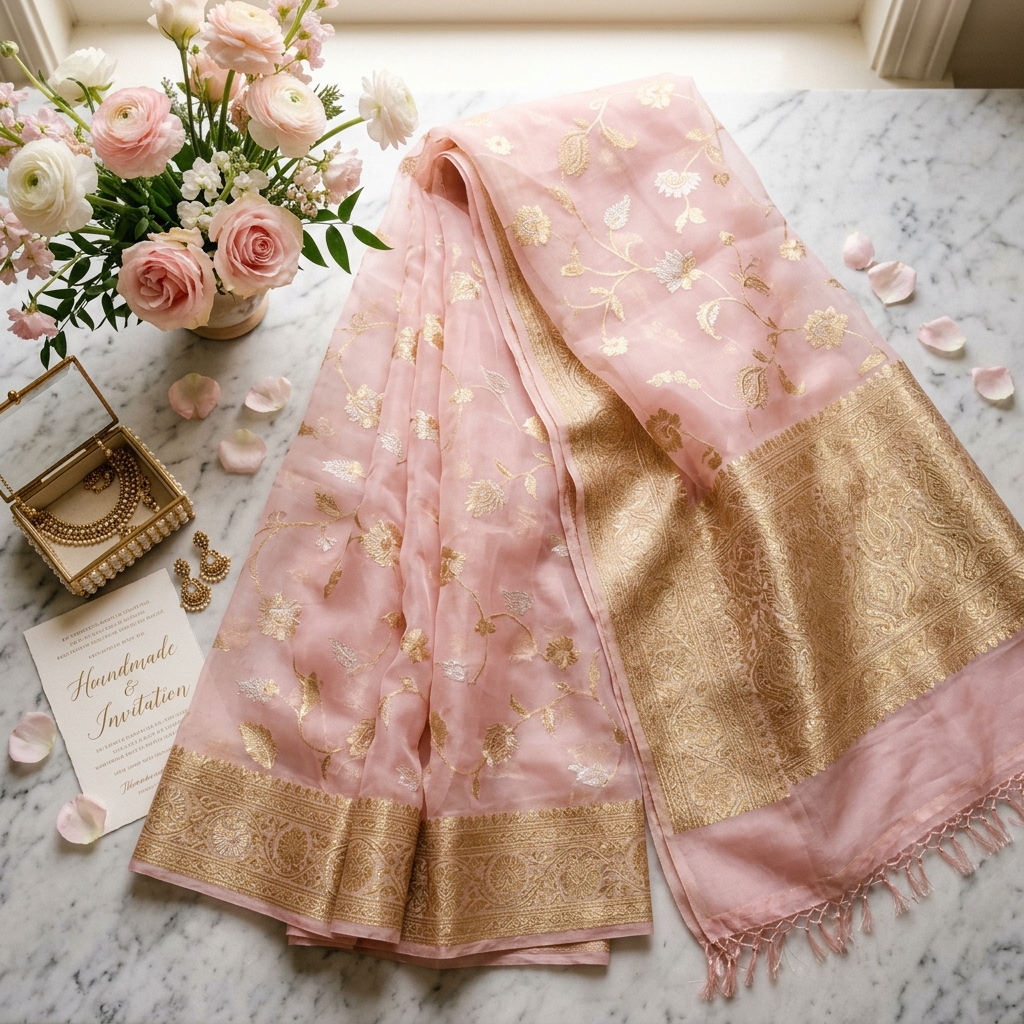 Organza Kora with Zari Saree